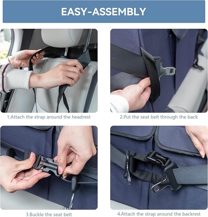 A 4 Pet Dog Car Seat, Under 55 lbs, 2 Safety Belts & Storage Bags | For medium/large dogs or 2 small dogs, portable, comfortable travel seat