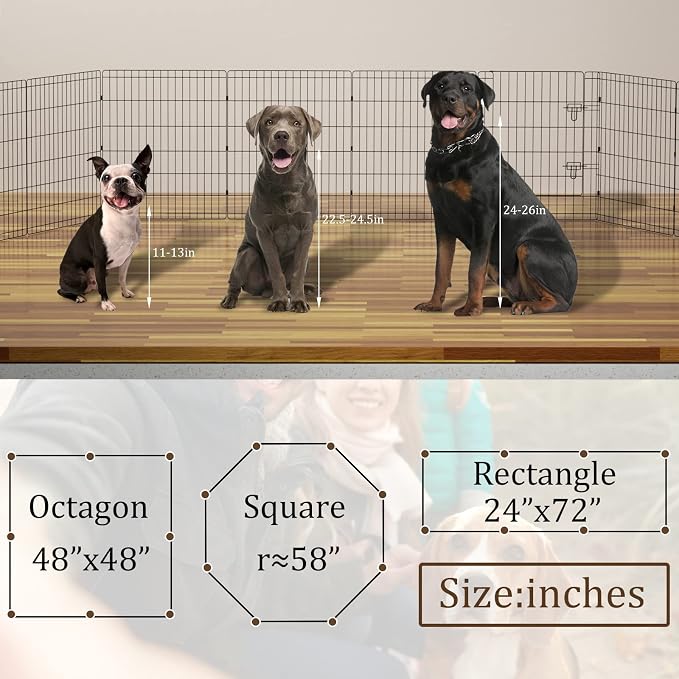 Artmalle Dog Playpen 30 Inch, 8-Panel Rustproof Foldable Fence with Door | Rustproof 8-panel metal playpen with door folds flat, sets up tool-free, and forms multiple shapes indoors or outdoors.