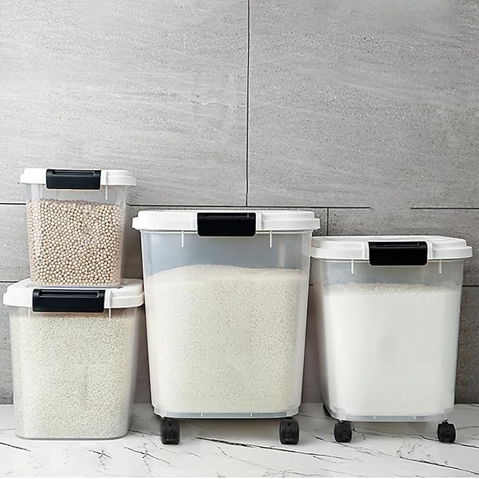 HANAMYA 40 LB Rice Storage Container with Measuring Cup, BPA free, For Rice | Grain | Pet Food | Flour, 1 count, Clear & Black
