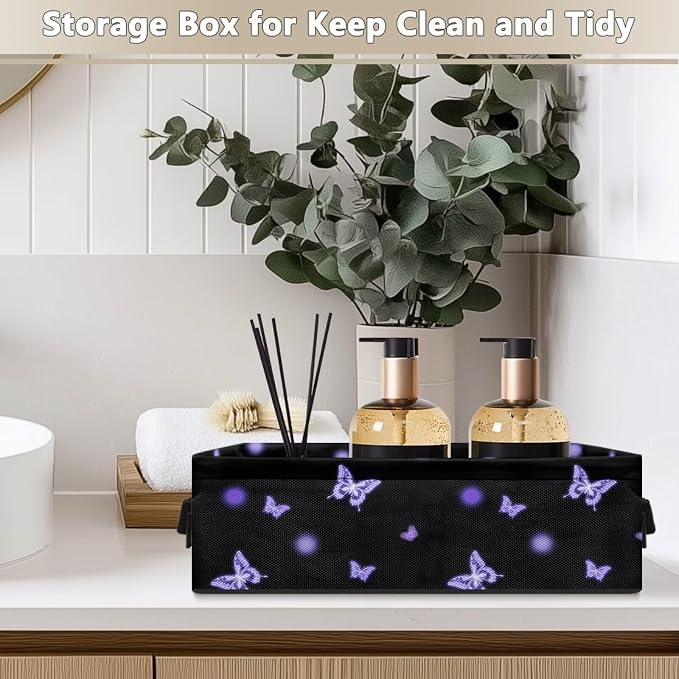 Purple Butterfly Toilet Paper Storage Basket for Back of Toilet Tanks, Decorative Modern Toilet Roll Storage Basket Bathroom Basket for Bedroom Living Room Countertop
