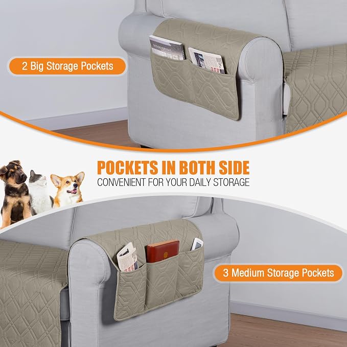 VANSOFY Waterproof Oversized Couch Cover for Pets, Khaki, 78.7" | Non-Slip, Washable, Utility Pockets, Pet Friendly, Furniture Protector Slipcover for 4 Cushion Couch