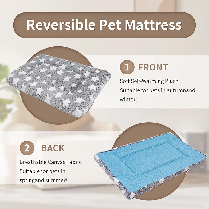 Dog Crate Mats Bed for Medium Dogs, 36x24 Inch Short Plush Pet Mat, 1.6-inch Thick Thin Kennel Pad, Machine Washable Ideal for 36-Inch Dog Crates