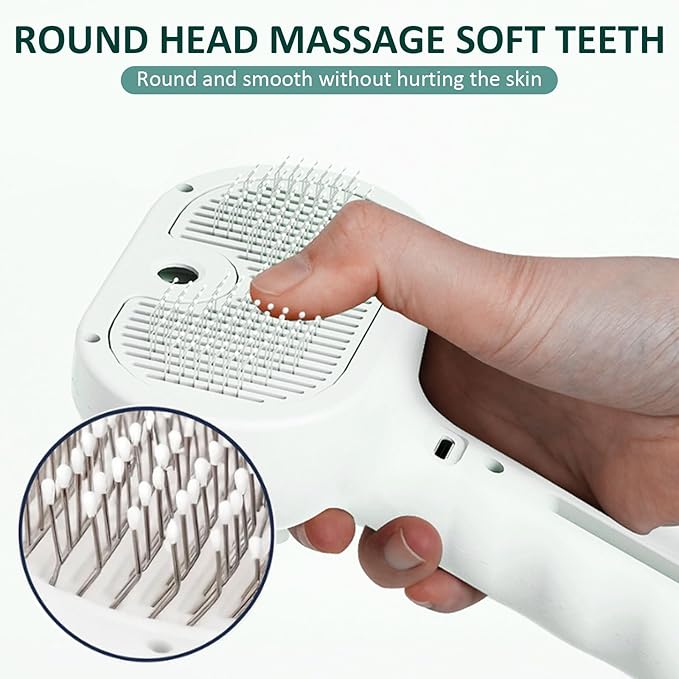 Fur Shower Brush for Cat & Dog, 3 in 1 Self Cleaning Steamy Pet Brush, Cat & Dog Steam Brush, Pets Spray Hair Removal Comb - Anti-Static, Dog Grooming Tool with Steam | Skin-Friendly Design (White)