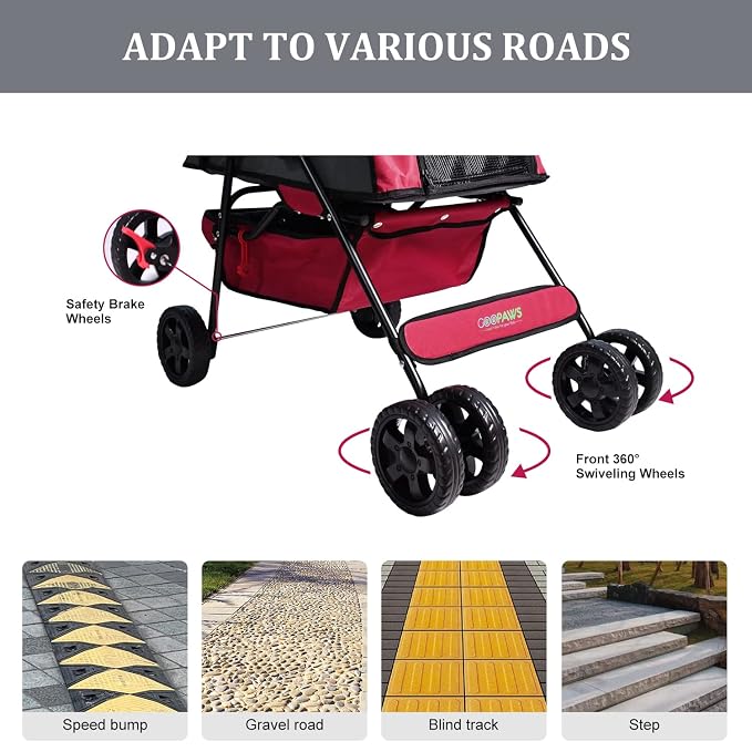Jespet 4-Wheel Promenade Pet Stroller, Foldable Stroller with Cup Holder | Foldable Dog Stroller, Storage Basket & Cup Holder, Breathable and Visible Mesh for All-Season