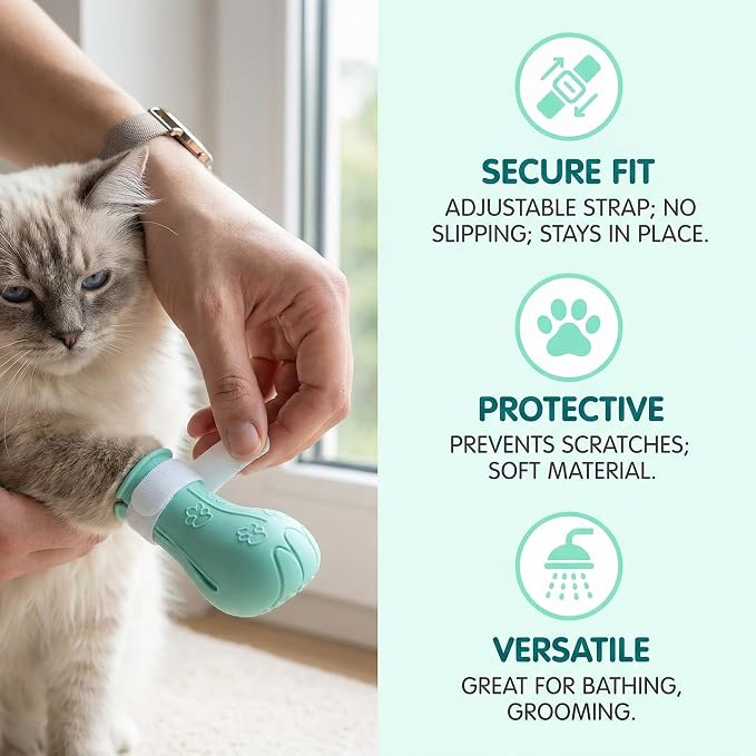 4 Pcs Cat Paw Covers Silicone, Anti Scratch Cat Paw Protector Boots, Adjustable Cat Shoes for Bath, Grooming and Nail Clipping, Soft Pet Claw Protectors with Storage Case, Green