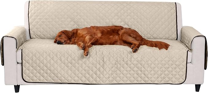 Furhaven Water-Resistant & Reversible Sofa/Couch Cover Protector for Dogs, Cats, & Children - Two-Tone Pinsonic Quilted Living Room Furniture Cover - Espresso/Clay, Sofa