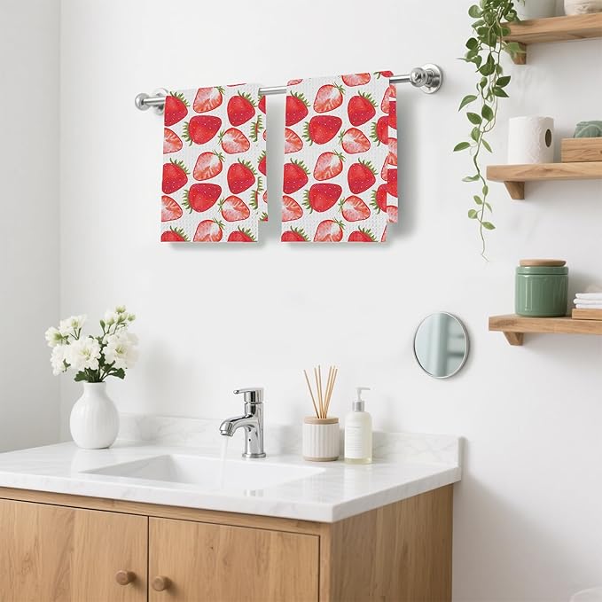 Strawberry Watercolor Hand Towels,Set of 2 Absorbent Pink Strawberries Bath Towel Kitchen Dish Towel Home Gym Hotel Bathroom Decor,16x24 Inches