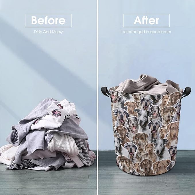 Catahoula Leopard Dog Laundry Basket, Collapsible Laundry Hamper with Handles, Catahoula Leopard Dog Laundry Hamper, Foldable Waterproof Clothes Hamper for Bedroom Bathroom