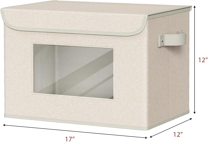 Univivi Collapsible Stackable Storage Bins with Lids, 4 Pack, Beige | 17 x 12 x 12 In Foldable Fabric Closet Organizer Containers, Stackable Closet Organizer and Storage for Home, Office, Bedroom