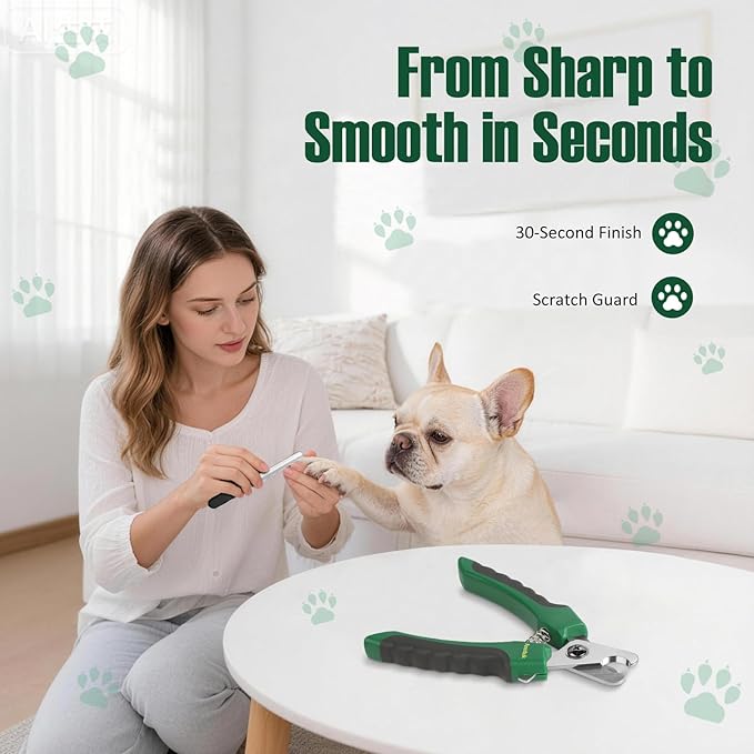 Dog Nail Clippers with Nail File, Ergonomic Dog Nail Trimmers to Avoid Over Cutting, Razor-Sharp Stainless Steel Blade with Safety Guard for Large/Small Pet Dogs, Green