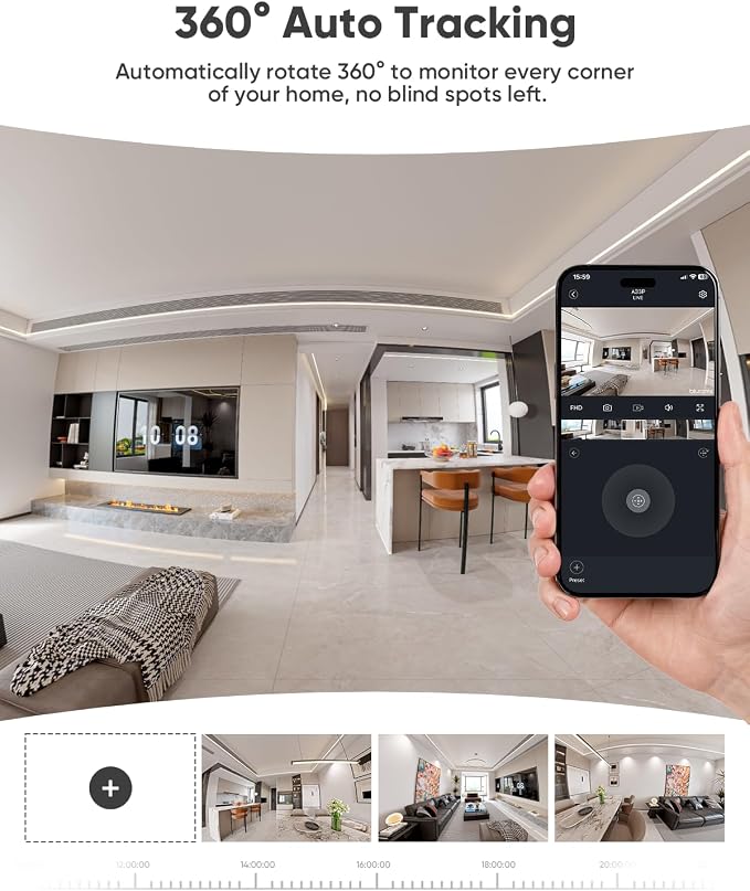 blurams 8MP Indoor Camera, 360° PTZ Baby Monitor, Pet Camera with Phone App, One-Touch Call, Free Human/Pet/Motion/Sound/Cry Detection, Dual-Band WiFi 6, Compatible with Alexa