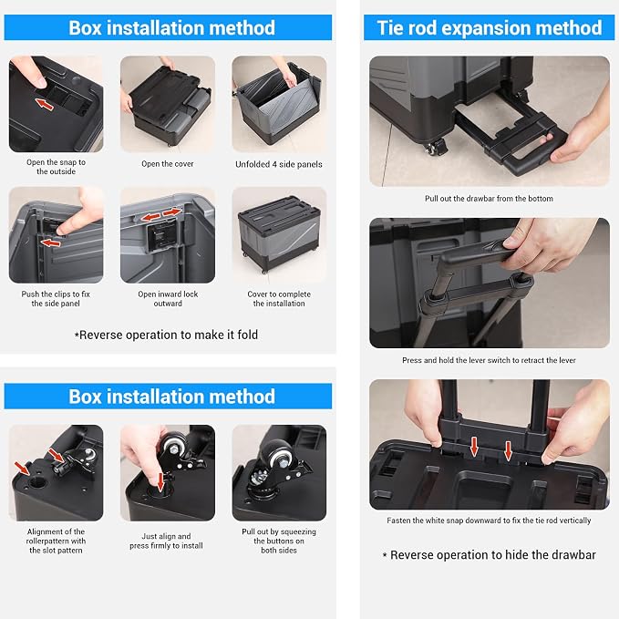 XCBYT 50L Foldable Rolling Crate, Spacious Storage Cart with Wheels | Spacious 50L capacity offers lots of room for groceries, tools or moving. Easy to assemble and folds flat for quick storage