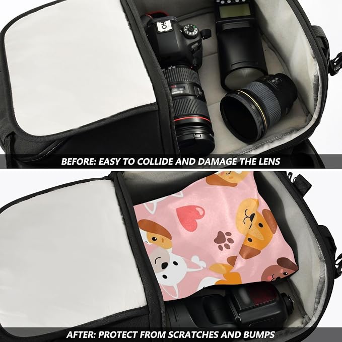 Emelivor Pets Dogs Pink Pattern Self-Adhesive Magic Cloth Makeup Bag Foldable Cosmetic Bag for Travelling Protector Wrapper for Camera Travel Organizer for Cosmetics Electronics, 13.8x13.8in