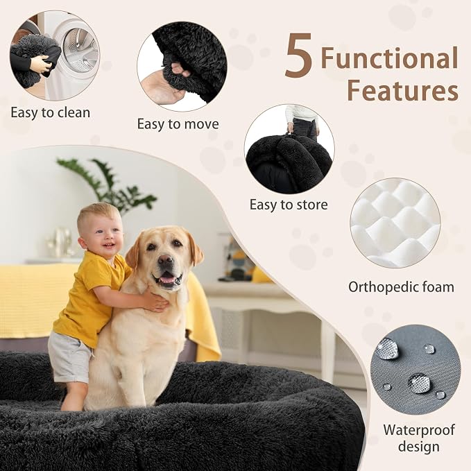 ROOMTEC Human Dog Bed, 78''x51''x12'' Size Fits Adult and Pet Washable Giant People Bed 10 CM Thick Memory Foam Large Oversize Pet Bed with Plump Pillow, Blanket, Strap - Black