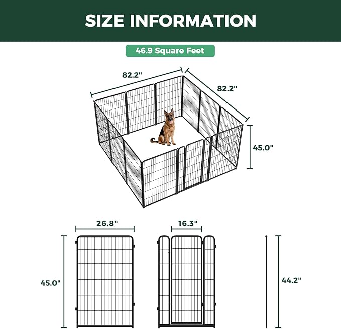 FXW Homeplus Indoor Dog Playpen, 45" H, 12 Panels, for Large Dogs | Stress-free play, Heavy-duty, Semi-open design, Easy setup, Threshold-free gate, Expandable, Patented