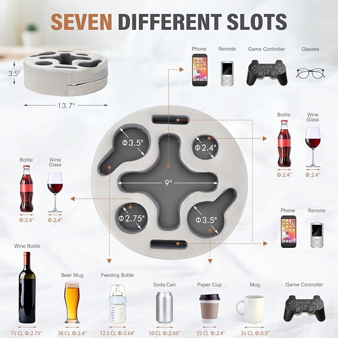 INNO STAGE Couch Cup Holder Pillow | Sofa Caddy Buddy Cupholder Organizer, for Bed Rv Tv Car Man Cave Boat Remote Snacks Drink, Gift for Couch Potato, SilverGrey