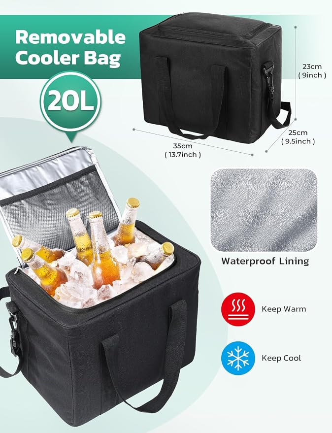 Oasser Trunk Organizer 95L with 20L Removable Cooler Bag for SUV | 4 Compartments, 9 Side Pockets, Foldable Lid, No Deformation, 1680D, Non Slip Bottom, 2 Adjustable Straps, Reflective Strip