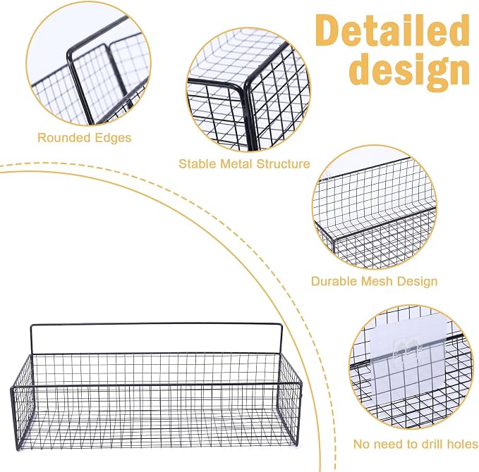 Bath Toy Storage, 2 Pack Metal Mesh Bath Toys Organizer for Bathtub Wall & Shower, Large Capacity Shower Toys Holder with Rustproof Hanging Basket Design for Restroom, Toilet, Bathroom, Kitchen-Black