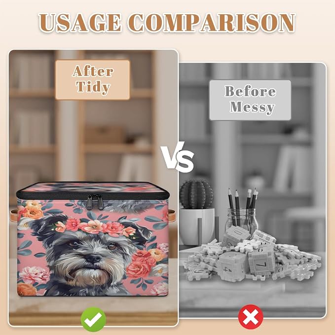 Cute Dogs Floral Storage Box with Zipper Lid