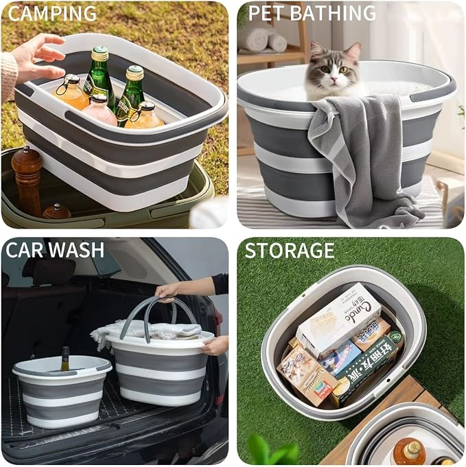 Foldable wash Basin, 16L Portable Foldable Bucket with Handle for Fashionable Camping Laundry car wash Foot Bath Fishing, Cleaning Supplies Storage Bucket Cleaning Bucket for Storage
