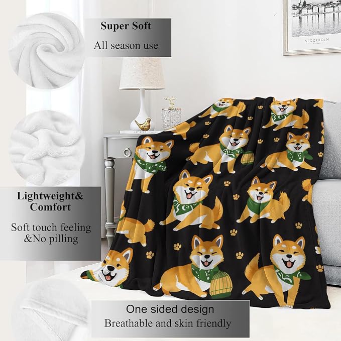 Shiba Inu Blanket Cute Playful Puppy Dog Throw Blankets,Gifts for Kids Adult Women Men,Lightweight Soft Fleece,Pet Lovers,Sofa Couch Bed Room Modern Decor 40x50in