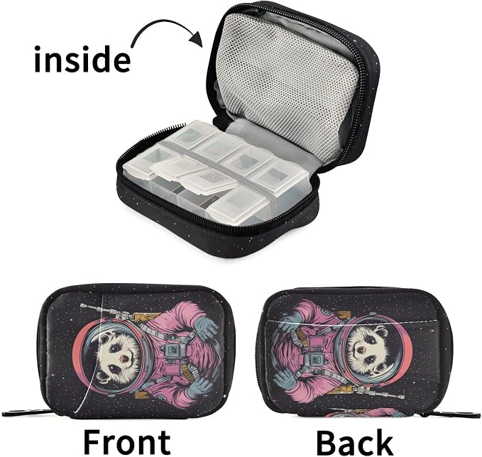 Fustylead Cute Hamster Animal Astronaut Pill Organizers 2 Times A Day Pill Case Bag with Zipper Portable Weekly Pill Dispensers for Vitamin Supplement