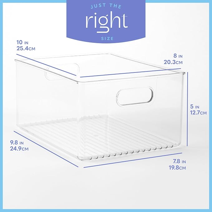 primebox 2 Pack Clear Plastic Organizer Bins with Handles for Home Organization. Storage Containers for Organizing Fridge, Freezer, Cabinet. Pantry, Great for Kitchen, Garage, Laundry Room. 10"x8"x5"