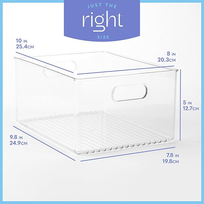 primebox Clear Plastic Organizer Bins with Handles for Home Organization. Storage Containers for Organizing Fridge, Freezer, Cabinet. Pantry, Great for Kitchen, Garage, Laundry Room. 10"x8"x5"