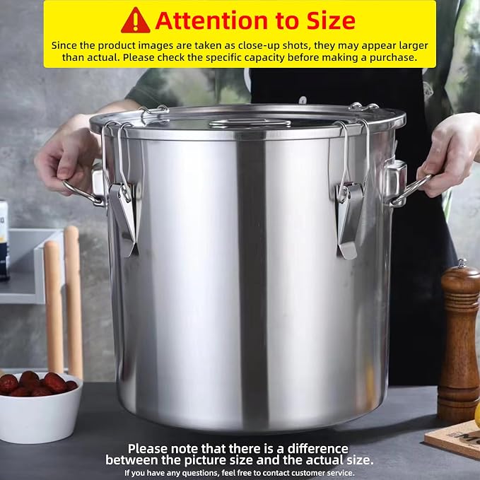 304 stainless steel food storage containers with lids lock clips airtight container large airtight for rice flour sugar grain coffee bean storage containers Kitchen jar (5.55gal/21L)
