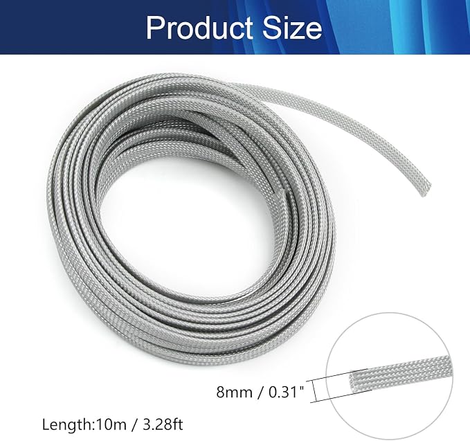 Jutagoss PET Expandable Braided Cable Sleeve, 32.8ft - 5/16 inch Gray Cable Management Sleeve, Wire Loom Tube Cord Protector for USB Cable, Power Cord, Audio Video and More, 1Pc
