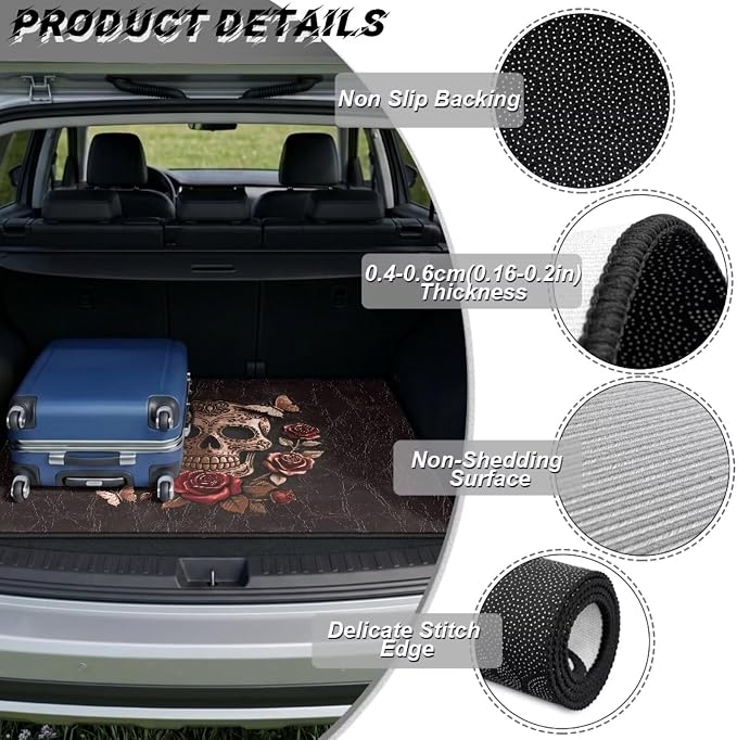 Howilath Vintage Brown Skull Rose Car Trunk Mat 29"x39" All Weather Cargo Liner Durable Rear Trunk Protection Stylish Vehicle Interior Accessories for Car SUV Truck