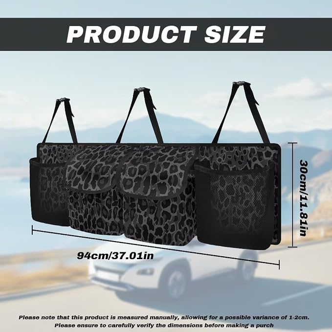 Dreaweet Black Leopard Print Trunk Organizer for Car Women Collapsible Car Trunk Organizer Storage for SUV Cheetah Car Accessories Car Rear Seat Back Storage Bag Multi Hanging Pocket Organizer