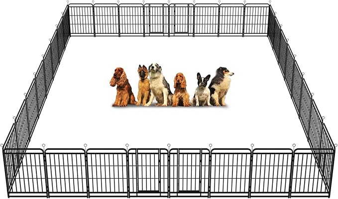 Kfvigoho Heavy Duty Dog Playpen 32 Steel Panels 40" Height | Square Steel Pipe with Reinforced Crossbars, 71FT 406 Sq.ft Portable Dog Fence Outdoor for Yard & RV Camping, Snowy Black