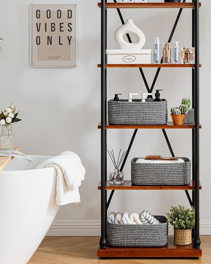 KALLAX Small Woven Storage Basket for Organizing, 13.5x9.5x5 inches, 3 Pack | Shelf baskets for closet organization, toy storage and home decor, Perfect as empty gift baskets for holidays, Mixed Black