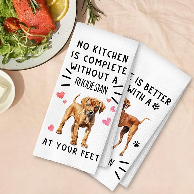 Rhodesian Dog Kitchen Towels, Rhodesian Ridgeback Gifts Dish Tea Towels for Kitchen Decor, Dog Lover Mom Dad Gifts Decorative Hand Towel, 16x24 Inches Set of 2