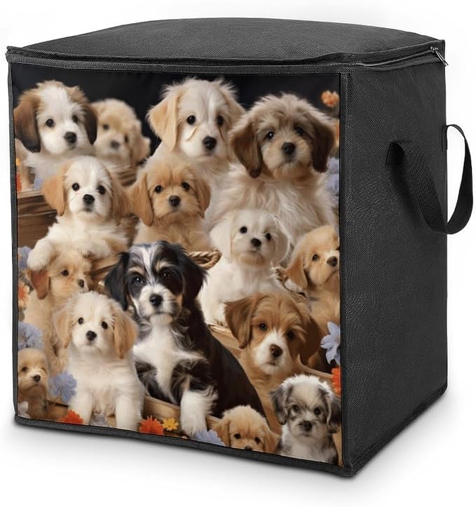 Cute Pet Dogs Storage Bags Comforter Quilt Blanket Clothes with Zipper & Handles Easy to Fit King Size Comforter Set Closet Under Bed Organizer for Dorm Pillows Bedding 70L