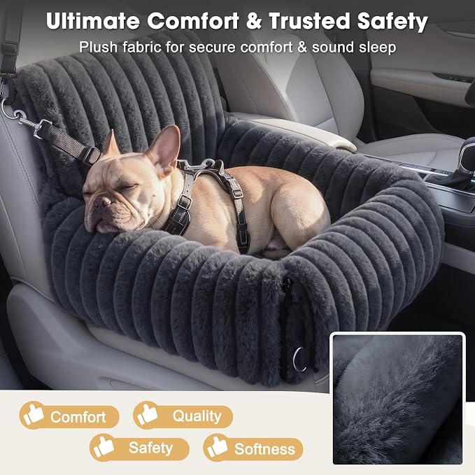 MIXJOY Dog Car Seat for Small/Medium Dogs up to 23 lbs, Multi-Functional Dog Carrier for Car with Detachable Washable Cover, Pet Travel Bed with Clip-On Safety Leash, Grey