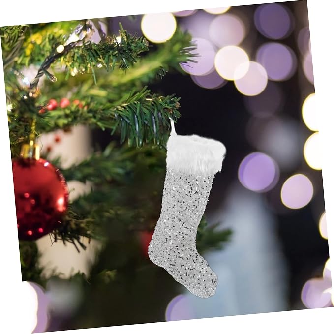 Zerodeko 1pc Christmas Stocking Bag Large Sequin Christmas Sock for Candy Storage and Holiday Decorations for Boys and Girls and Festive Decor