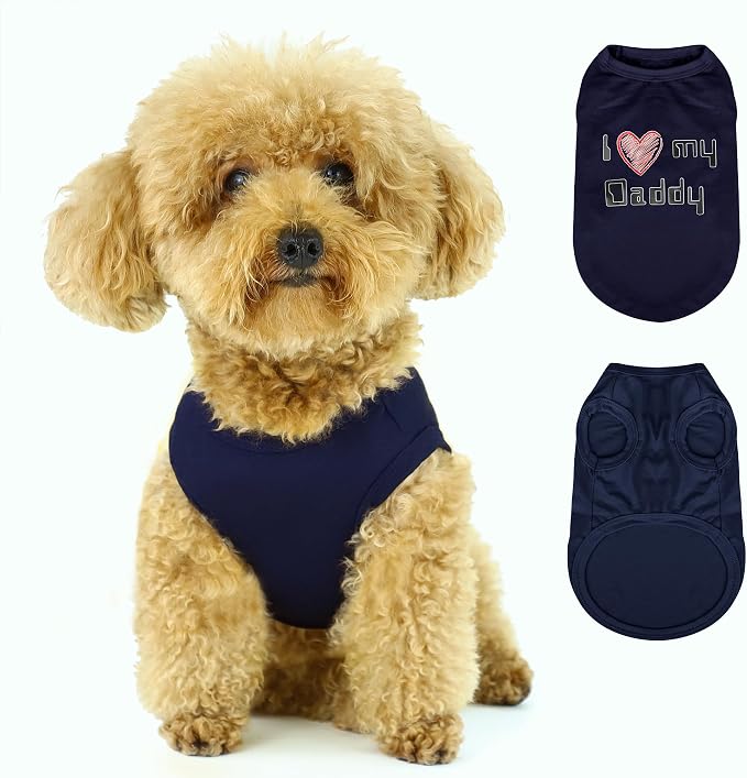 Expressive Pet Vest: Sleeveless Dog Shirt with 'I Love My Daddy' Slogan, Ideal for Chihuahuas, Poodles, Yorkies, and More Adorable Design, Ultimate Comfort, Easy Maintenance! Navy Blue X-Large
