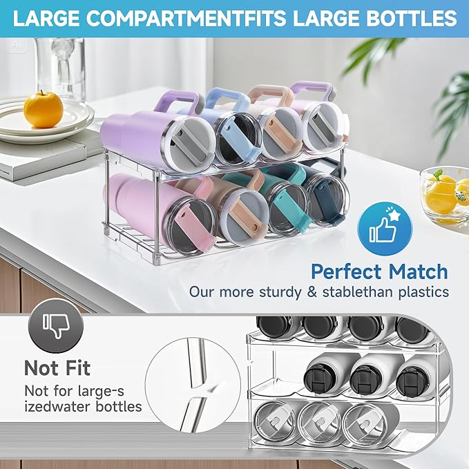 Larger Water Bottle Organizer for Stanley 40 oz Tumbler, Tumbler Organizer | Stackable Water Bottle Holder Rack for Cabinet, Kitchen Storage Organizer for for Stanley Cup Accessories, Tumbler Storage