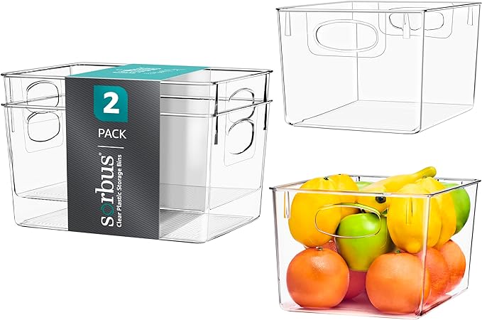 Sorbus Fridge Organizers and Storage, Clear Plastic Bins (Large, 2 Pack)