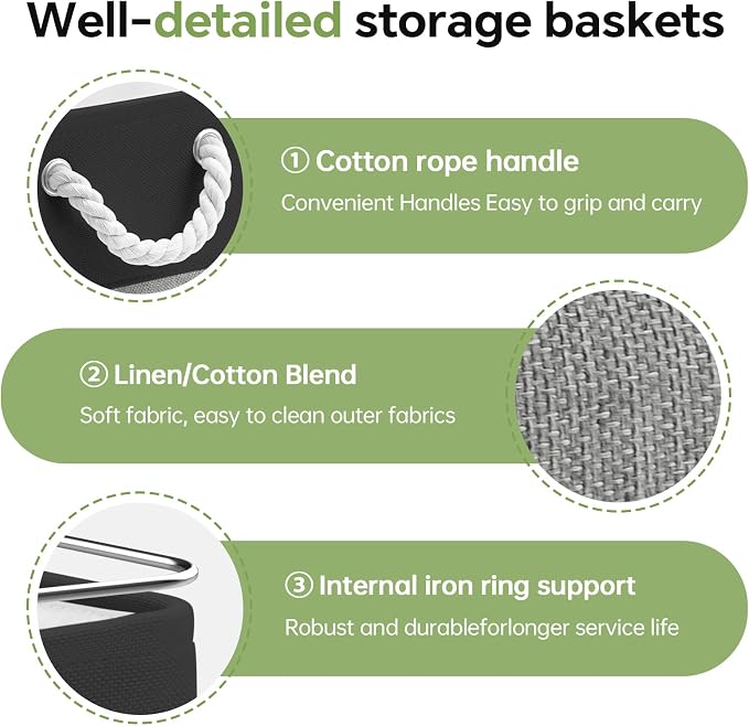 ECDYQXVU 13x13x13 Inch Storage Cube Bins Foldable Organizer Baskets 6 Pack | Soft Cotton Handles, Premium EVA Fabric, Hard Cardboard Bottom, Sturdy Metal Rim, Closet Shelf, Living Room, Bedroom, Laundry