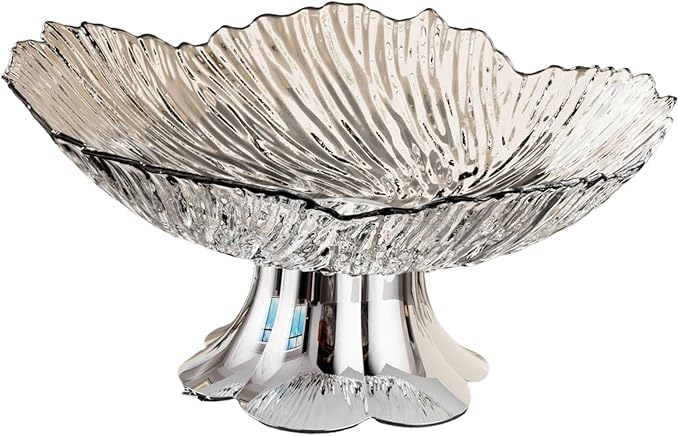 Pedestal Fruit Bowl, Snack Storage Holder, Fruit Tray, Dessert Display Stand, Decorative for Living Room Kitchen Home, E with Silver Base, White