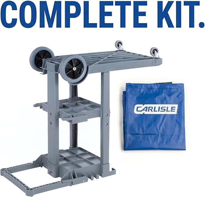 Carlisle FoodService Products Janitorial Cart Long Platform Cart with 25 Gallon Trash Bag for Restaurants, Hospitals, and Schools Plastic, 49 X 21 X 39 Inches, Gray