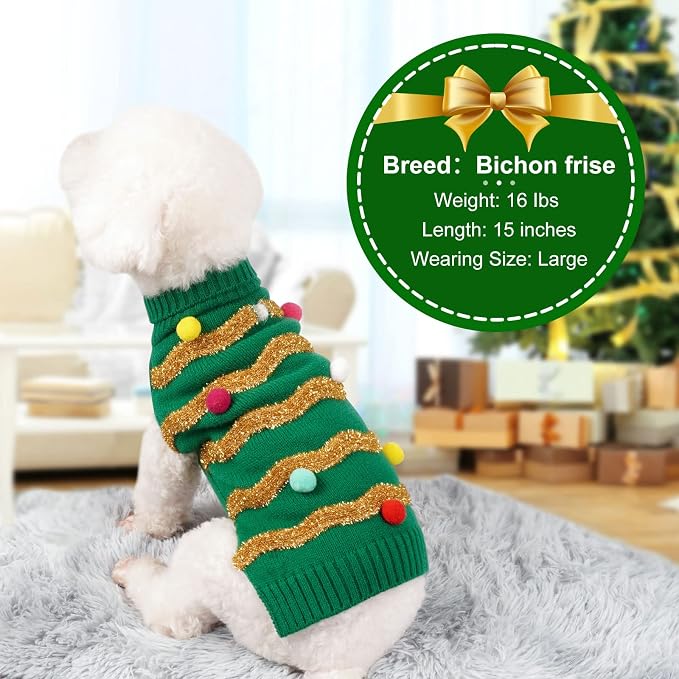 cyeollo Dog Christmas Sweater, Turtleneck Pullover Holiday Outfit, Bulb M