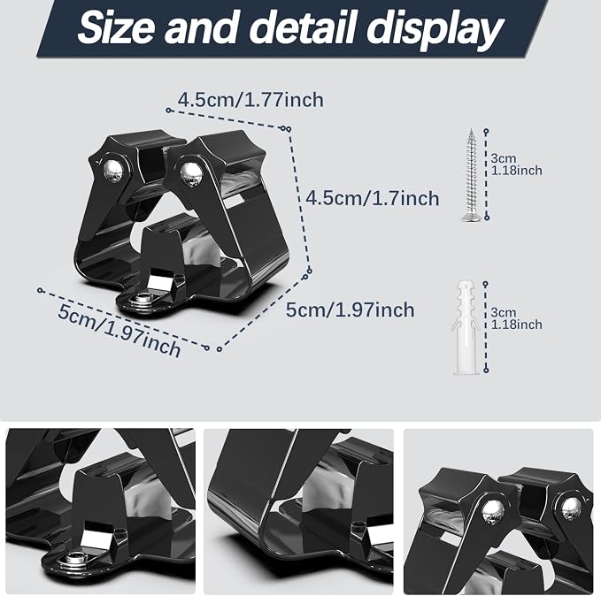 3-H Broom Holder Wall Mount 30 Pack, Heavy Duty Stainless Steel Mop and Broom Organizer Clips, Strong Grip Wall Mount Holders for Garage, Garden, Laundry Room & Utility Closet, Black