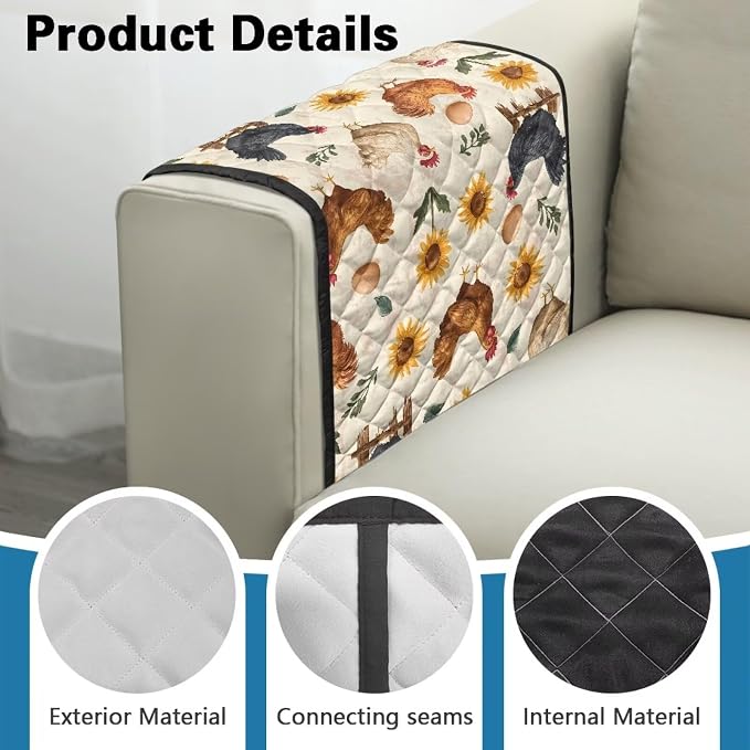 Rooster Sofa Arm Covers for Couch Stretch Armrest Covers Easy to Clean Armchair Cover Sofa Armchair Slipcovers Recliner SofaArm Protector