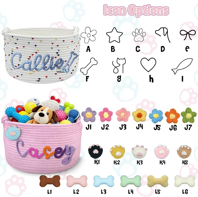 Personalized Dog Cat Toy Basket with Name Custom Pet Puppy Gift Baskets Customized Storage Organizer Bin for Clothes, Blankets, Diaper Caddy