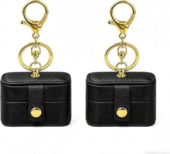 Ring Bearer Pillows for Dog Collar, PU Leather Wedding Ring Pillow Box for Pet, Mini Ring Holder Pouch Box, Earrings Storage Box for Proposal Engagement Wedding Ceremony Party (Black-2Pack)