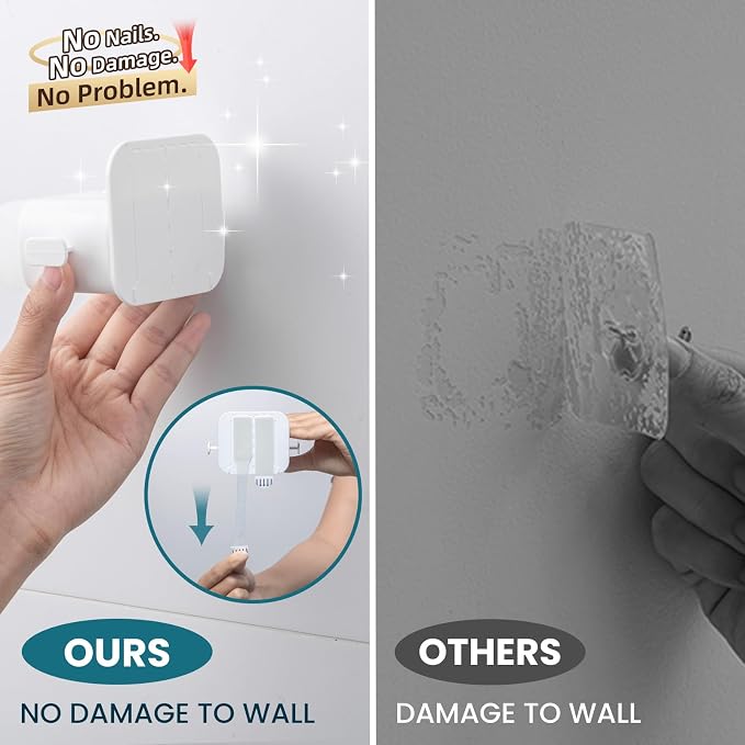 TAILI Mop and Broom Holder Wall Mount Grippers, 2 Hangers and 6 Adhesive Strips, Damage Free Hanging Wall Mount, Household Cleaning Organizer for Organization and Storage, Holds up to 4 lbs, Grey